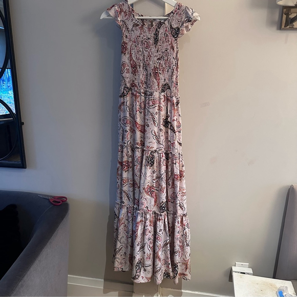 ABEL THE LABEL Tiered Maxi Dress Paisley pattern Ruffles Smocking, sz. Small - Picture 3 of 10